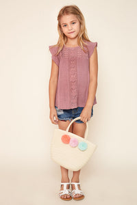 G3577 MUAVE Crochet Flutter Sleeve Top Alternate Angle