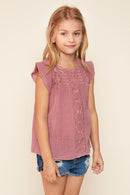 G3577 MUAVE Crochet Flutter Sleeve Top Alternate Angle