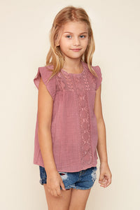 G3577 MUAVE Crochet Flutter Sleeve Top Alternate Angle