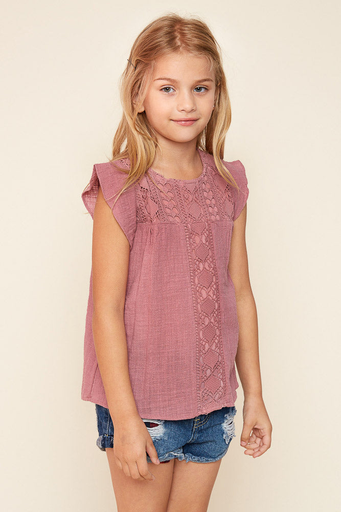 G3577 MUAVE Crochet Flutter Sleeve Top Alternate Angle