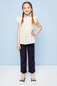 G3577 TAN Crochet Flutter Sleeve Top Alternate Angle