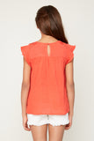 G3577 TOMATO Crochet Flutter Sleeve TopBack