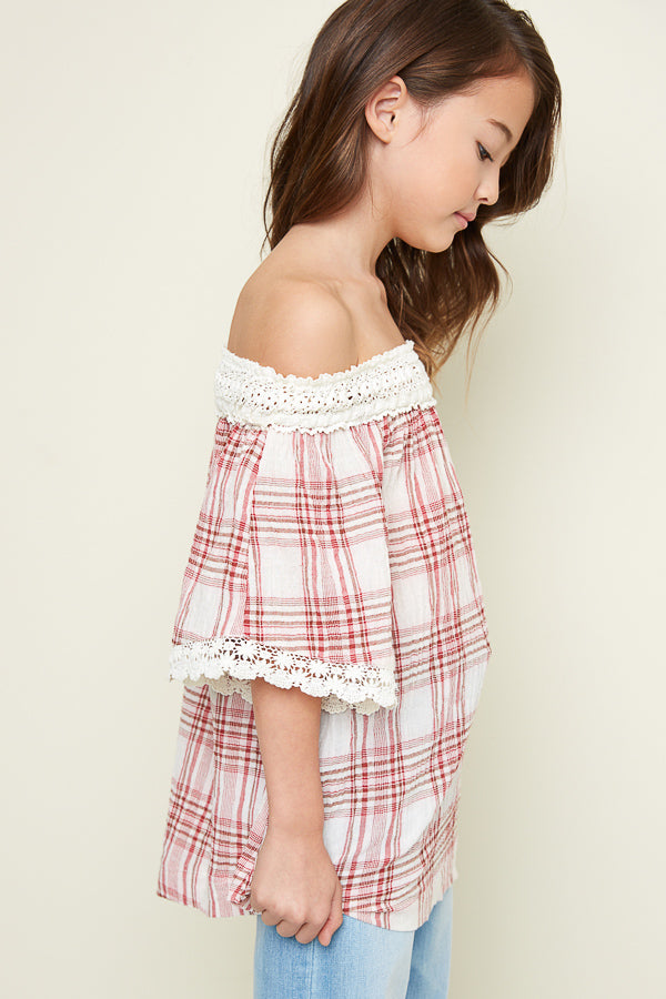 Off The Shoulder Checkered Tunic
