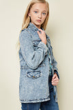 G3682 Mid Denim Girls Acid Wash Cargo Jacket Front