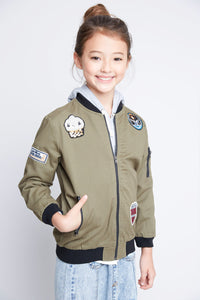 G3793 ARMY Patchwork Bomber Jacket Alternate Angle