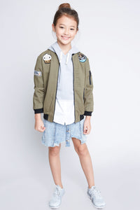 G3793 ARMY Patchwork Bomber Jacket Alternate Angle