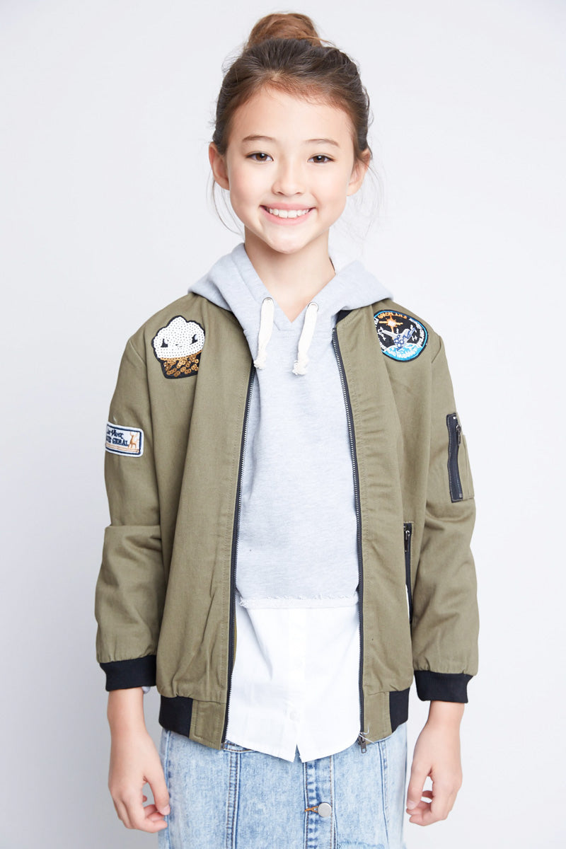 Girls Bomber Patchwork Jacket|Cute Girls' Clothes – Hayden Girls