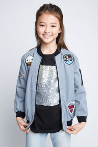 G3793 SLATE Patchwork Bomber Jacket Front
