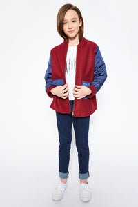 G3867 Burgundy Girls Two Toned Jacket Full Body