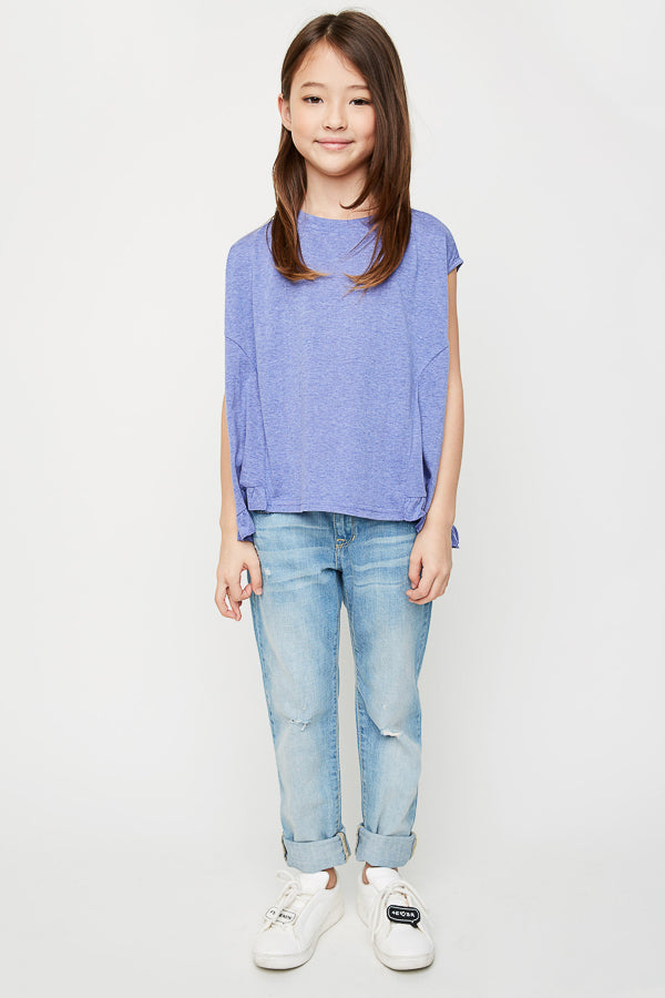 G3897 DENIM Ruffled Trimmed Top Alternate Angle