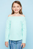 G3906 MINT Off The Shoulder Striped Top Front