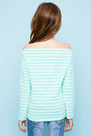 G3906 MINT Off The Shoulder Striped Top Back