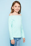 G3906 MINT Off The Shoulder Striped Top Alternate Angle