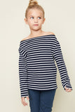 G3906 NAVY Off The Shoulder Striped Top Front