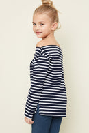 G3906 NAVY Off The Shoulder Striped Top Back