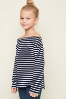 G3906 NAVY Off The Shoulder Striped Top Alternate Angle