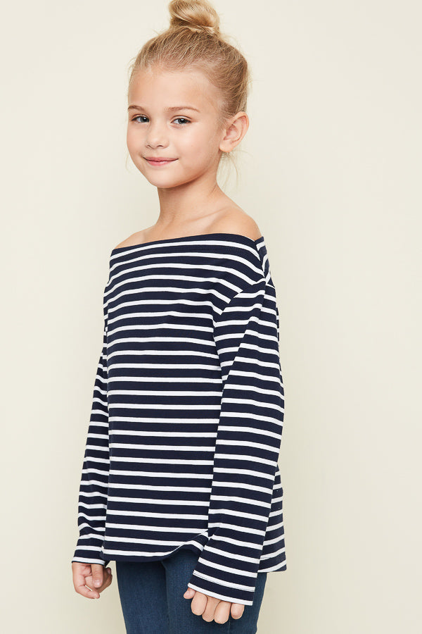 G3906 NAVY Off The Shoulder Striped Top Alternate Angle