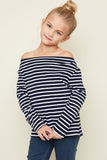 G3906 NAVY Off The Shoulder Striped Top Alternate Angle