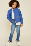 G3934 Dusty Blue Girls Double Zip-Up Bomber Jacket Front