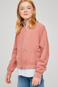 G3934 Dusty Pink Girls Double Zip-Up Bomber Jacket Side