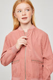 G3934 Dusty Pink Girls Double Zip-Up Bomber Jacket Detail