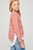 G3934 Dusty Pink Girls Double Zip-Up Bomber Jacket Side 2