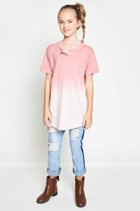 G3949 Pink Girls Two Toned Washed Top Full Body