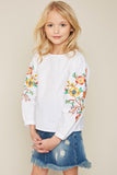 G4108 White Girls Floral Embroidered Top Front