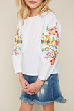 G4108 White Girls Floral Embroidered Top Detail