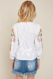 G4108 White Girls Floral Embroidered Top Back