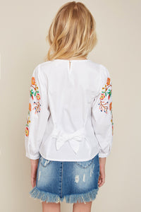 G4108 White Girls Floral Embroidered Top Back