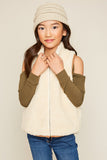 G4110 Cream Girls Sleeveless Fur Vest Pose