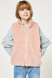 G4110 Pink Girls Sleeveless Fur Vest Front