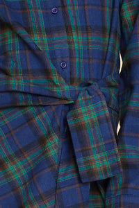 G4125 BLUE MIX Plaid Dress Front Detail