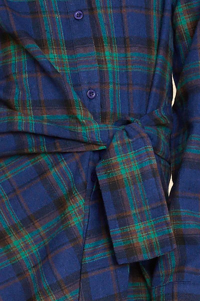 G4125 BLUE MIX Plaid Dress Front Detail