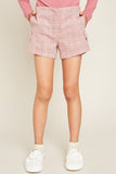 G4127 Mauve Girls Plaid Knit Shorts Front