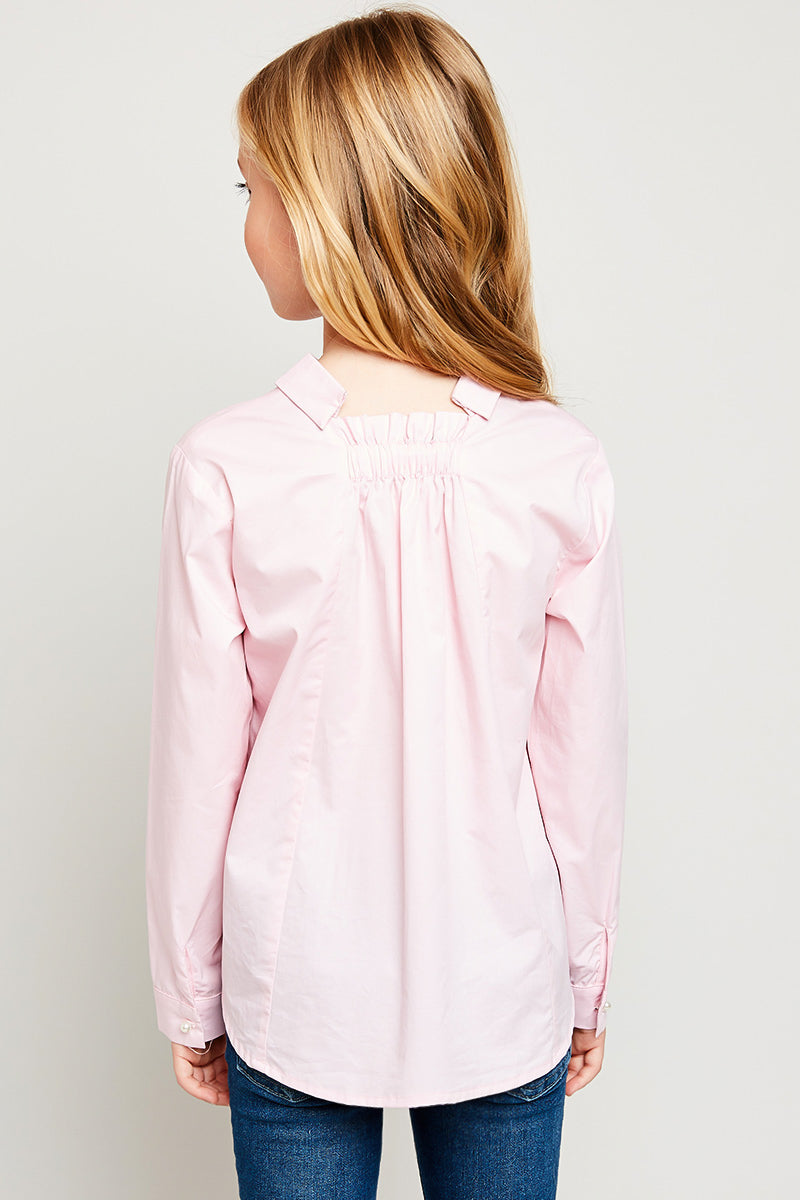 G4177 PINK Pearl Button Down Shirt Back