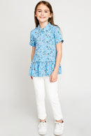 G4184 PERI BLUE Floral Peplum Top Full Body