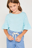 G4185-ICE Striped Ruffle Sleeve T-Shirt Front