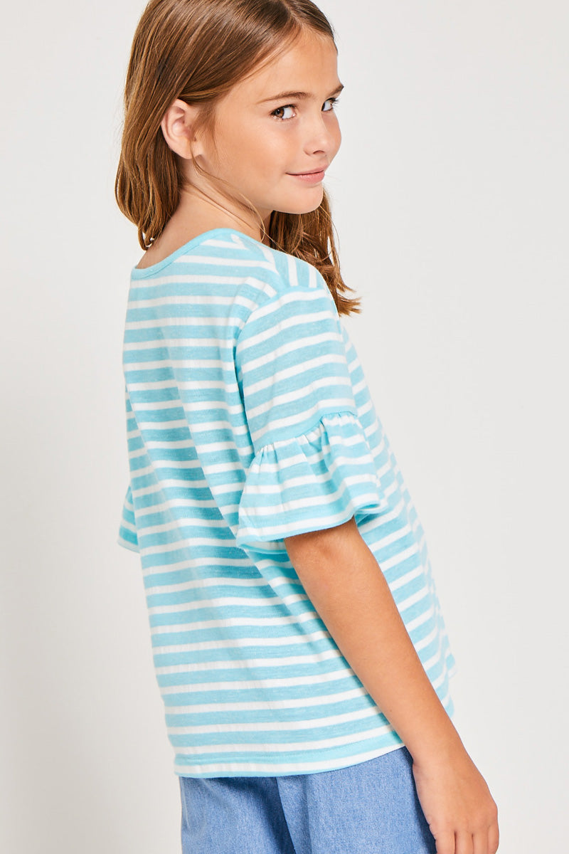 Striped Ruffle Sleeve T-Shirt