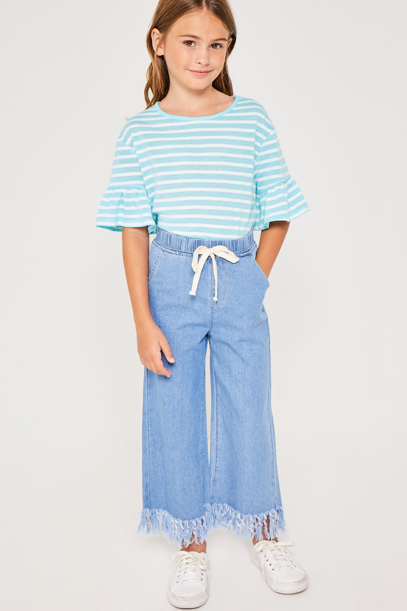 G4185-ICE Striped Ruffle Sleeve T-Shirt Full Body