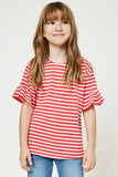 G4185-STRAWBERRY Striped Ruffle Sleeve T-Shirt Front
