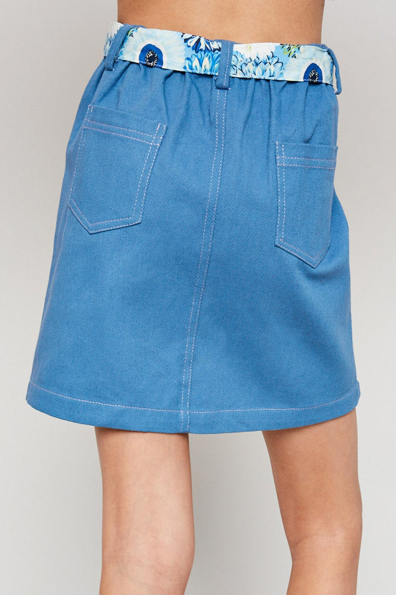 Contrast Tie Denim Mini Skirt