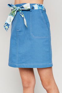 G4192 BLUE Contrast Tie Denim Mini Skirt Alternate Angle
