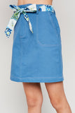 G4192 BLUE Contrast Tie Denim Mini Skirt Alternate Angle