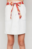 G4192 OFF WHITE Contrast Tie Denim Mini Skirt Front