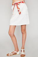 G4192 OFF WHITE Contrast Tie Denim Mini Skirt Alternate Angle