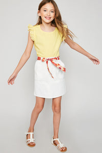 G4192 OFF WHITE Contrast Tie Denim Mini Skirt Alternate Angle