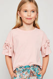G4196 PINK Bow Sleeve Knit T-Shirt Front