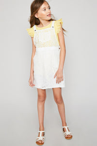 G4204 Off White Girls Lace Skirtall Overall Dress Full Body